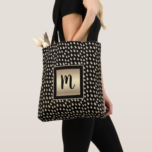 Monogram black gold foil modern bold script luxe tote bag