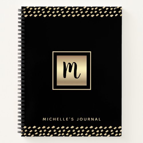 Monogram black gold foil script dots modern bold notebook
