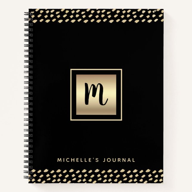 Monogram black gold foil script dots modern bold notebook (Front)