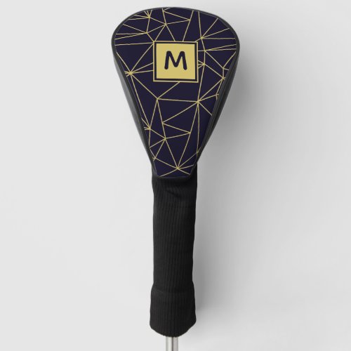 Monogram Black Gold Geometric Abstract Pattern Golf Head Cover