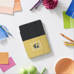 Monogram Black & Gold Girly Pretty Initial  iPad Mini Cover