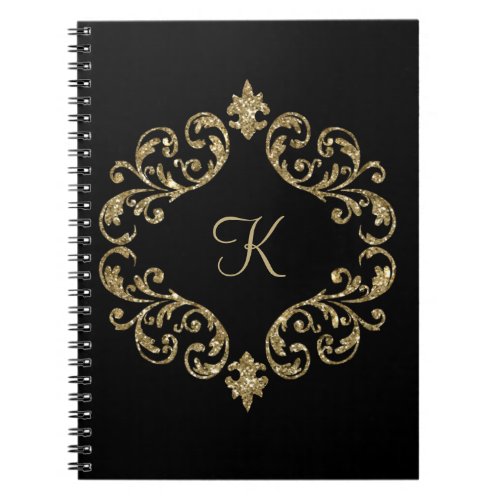 Monogram  Black Gold Glitter Journal Notebook