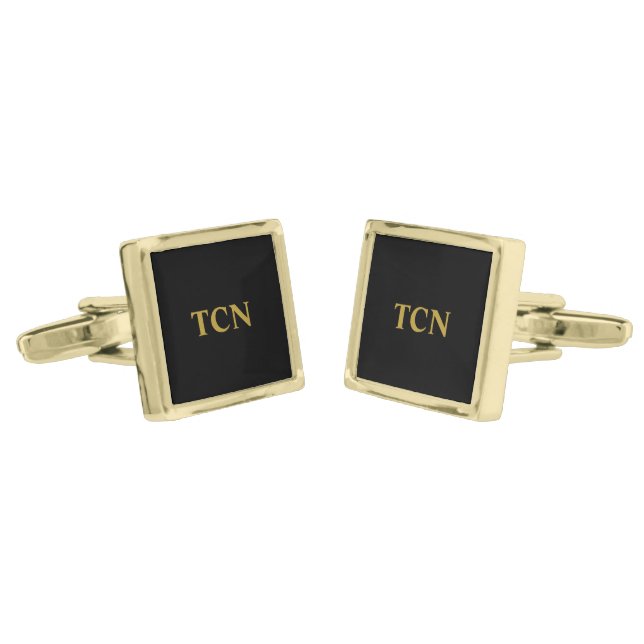 Monogram Black Gold Groomsmen Gift Wedding  Cufflinks (Angled)