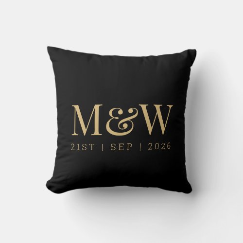 Monogram Black Gold Home Throw Pillow