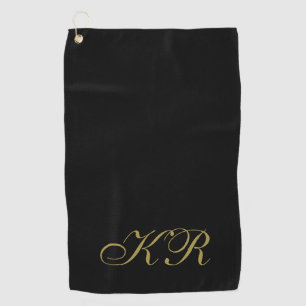 Monogram Black Gold Initial Letters Elegant Men  Golf Towel