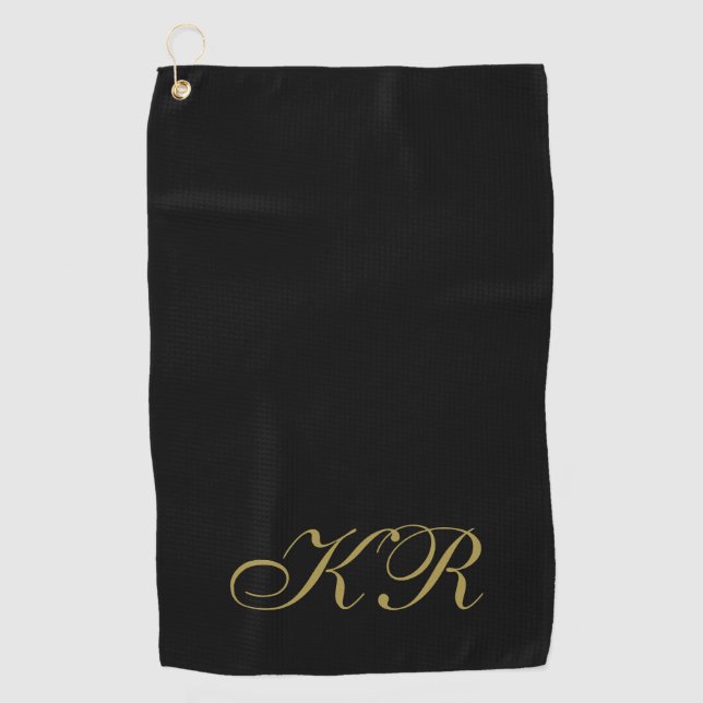 Monogram Black Gold Initial Letters Elegant Men  Golf Towel (Front)