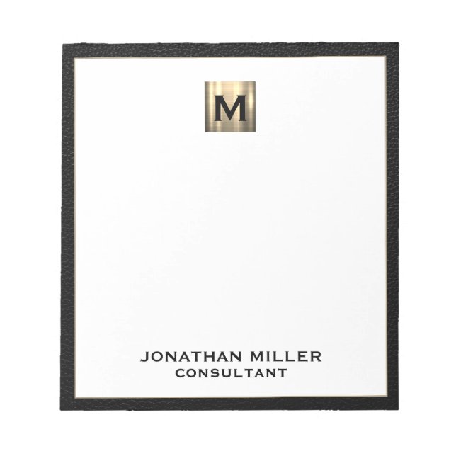Monogram Black Gold Initial Notepad (Front)