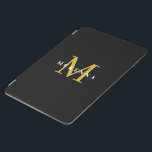 Monogram Black Gold Initial Personalized Name iPad Air Cover<br><div class="desc">Modern black and gold design featuring personalized initial monogram and name.</div>