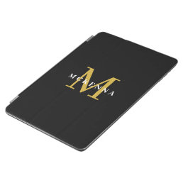 Monogram Black Gold Initial Personalized Name iPad Air Cover