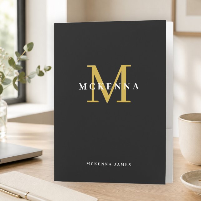 Monogram Black Gold Initial Personalized Name  Poc Pocket Folder (Creator Uploaded)