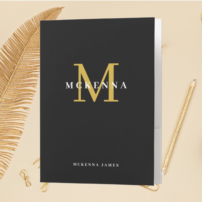 Monogram Black Gold Initial Personalized Name  Poc Pocket Folder (Creator Uploaded)
