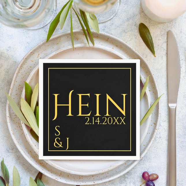 Monogram Black Gold Initials Date Wedding  Napkins (Monogram Black Gold Initials Date Wedding Napkins)