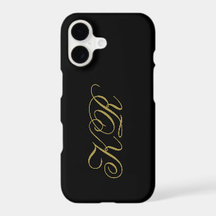 Monogram Black Gold Initials Script Minimalist Men iPhone 17 Case