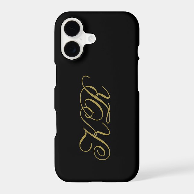 Monogram Black Gold Initials Script Minimalist Men iPhone Case (Back)