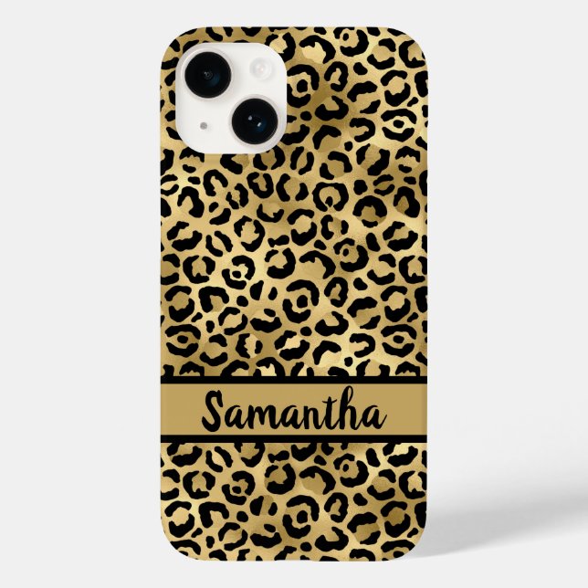 Monogram Black Gold Leopard Cheetah Print Case-Mate iPhone Case (Back)