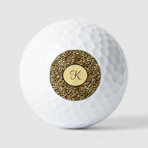 Monogram Black Gold Leopard Print Cheetah Print Golf Balls