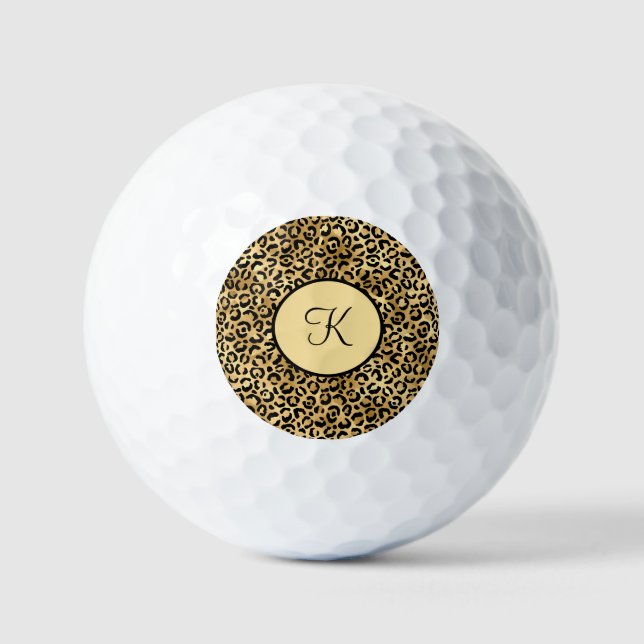Monogram Black Gold Leopard Print Cheetah Print  Golf Balls (Front)