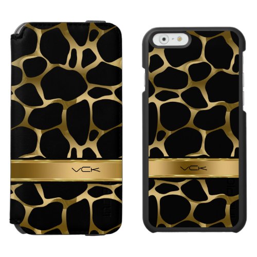 Monogram Black  Gold Leopard Print iPhone 66s Wallet Case