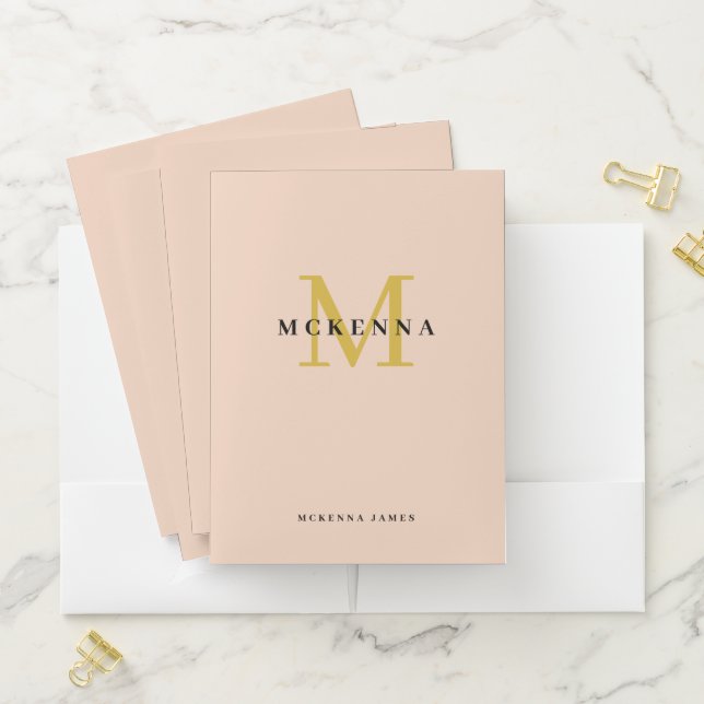 Monogram Black Gold Light Pink Personalized Pocket Folder (In Situ)