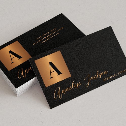 Monogram black gold luxury elegant  business card