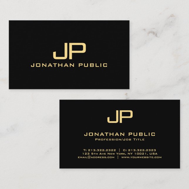 Monogram Black & Gold Luxury Premium Thick Paper Business Card (Front/Back)