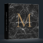 Monogram Black Gold Marble Script Office School 3 Ring Binder<br><div class="desc">Elegant Monogram Gold Black Marble White Script Name Home Office Professional Work Back to School Recipe Cookbook 3 ring binder</div>