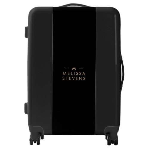 Monogram Black Gold  Modern Chic Elegant Luggage