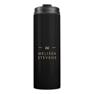 Monogram Black Gold   Modern Chic Elegant Thermal Tumbler
