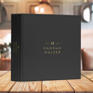 Monogram Black Gold   Modern Minimalist Elegant 3 Ring Binder