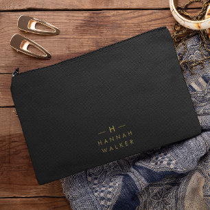 Monogram Black Gold   Modern Minimalist Elegant Accessory Pouch
