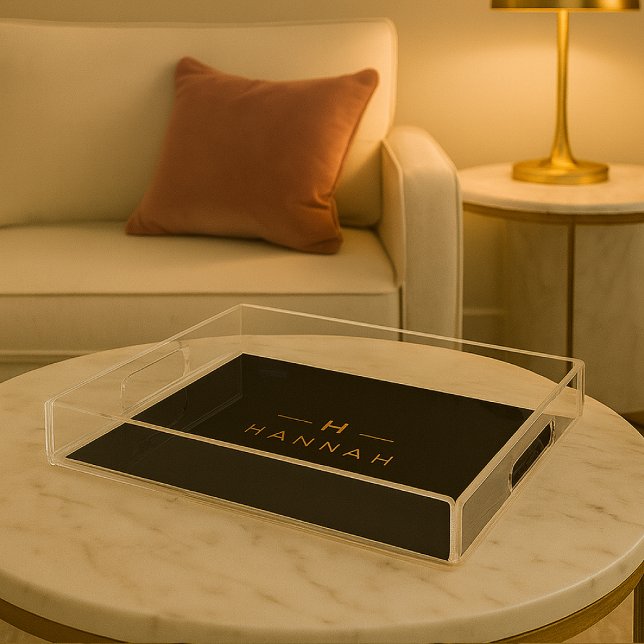 Monogram Black Gold | Modern Minimalist Elegant Acrylic Tray (Creator Uploaded)