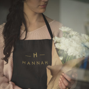 Monogram Black Gold   Modern Minimalist Elegant Apron