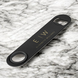 Monogram Black Gold Modern Minimalist Elegant Bar Key