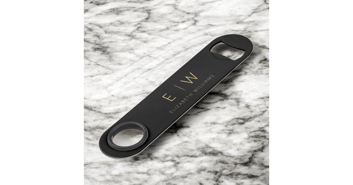 Monogram Black Gold Modern Minimalist Elegant Bar Key | Zazzle