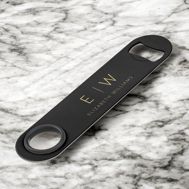 Monogram Black Gold Modern Minimalist Elegant Bar Key (Creator Uploaded)