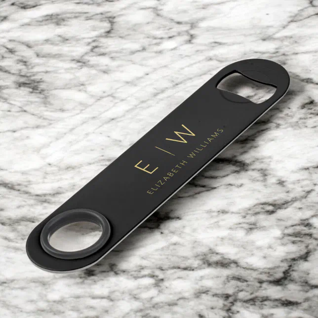 Monogram Black Gold Modern Minimalist Elegant Bar Key | Zazzle