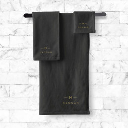 Monogram Black Gold | Modern Minimalist Elegant Bath Towel Set