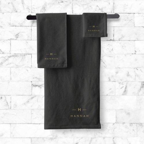 Monogram Black Gold  Modern Minimalist Elegant Bath Towel Set