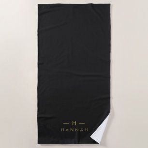 Monogram Black Gold Modern Minimalist Elegant Beach Towel