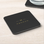 Monogram Black Gold | Modern Minimalist Elegant Beverage Coaster<br><div class="desc">A simple stylish custom monogram design in a gold modern minimalist typography on an off black background. The monogram initials and name can easily be personalized along with the feature line to make a design as unique as you are! The perfect bespoke gift or accessory for any occasion.</div>