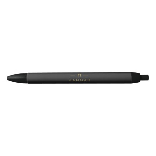 Monogram Black Gold  Modern Minimalist Elegant Black Ink Pen