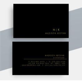 Monogram Black Gold Modern Minimalist Elegant Business Card