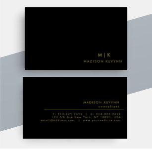 Monogram Black Gold   Modern Minimalist Elegant  Business Card