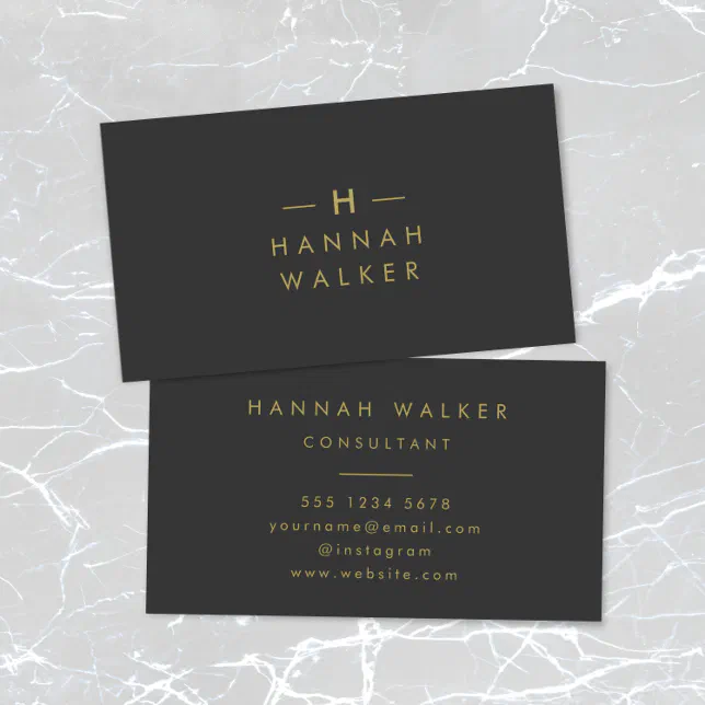 Monogram Black Gold | Modern Minimalist Elegant Business Card | Zazzle