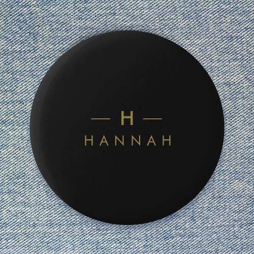 Monogram Black Gold  Modern Minimalist Elegant Button