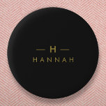 Monogram Black Gold | Modern Minimalist Elegant Button<br><div class="desc">A simple stylish custom monogram design in a gold modern minimalist typography on an off black background. The monogram initials and name can easily be personalized along with the feature line to make a design as unique as you are! The perfect bespoke gift or accessory for any occasion.</div>