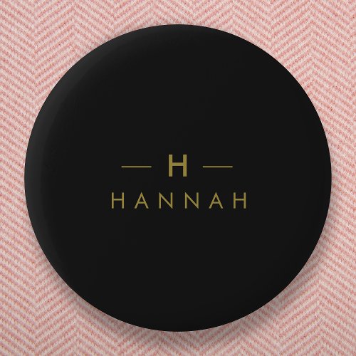 Monogram Black Gold  Modern Minimalist Elegant Button
