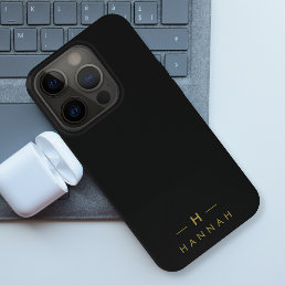 Monogram Black Gold | Modern Minimalist Elegant iPhone 15 Pro Case