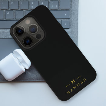 Monogram Black Gold | Modern Minimalist Elegant Iphone 15 Pro Case by GuavaDesign at Zazzle