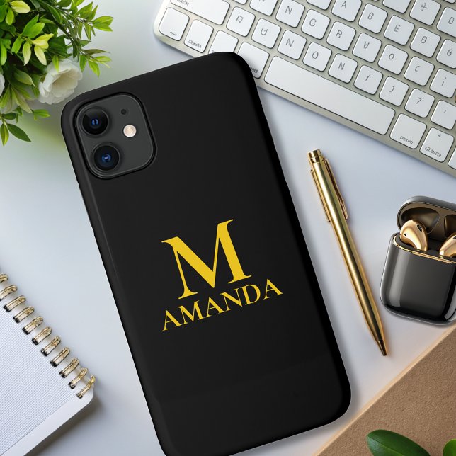 Monogram black gold modern minimalist elegant Case-Mate iPhone case (Creator Uploaded)